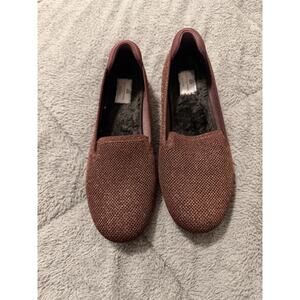 Women’s Clark Carly Dream Fur Slip On Loafers S Burgandy Gold Size 8
